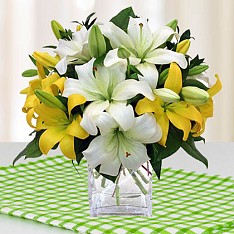 White & Yellow Lilies Vase